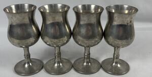 Vintage English Pewter Cups Exeter England Set Of 4 Goblets